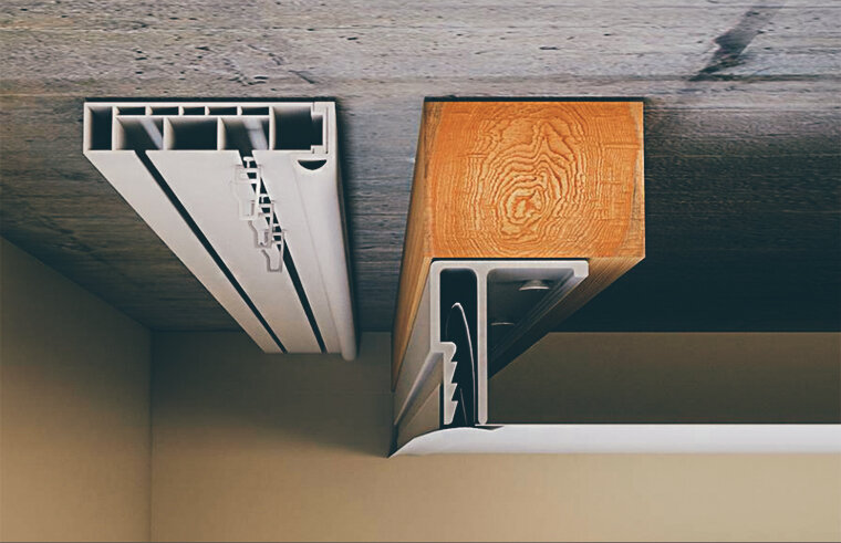 Схема установки натяжного потолка в нише на базовом потолке.