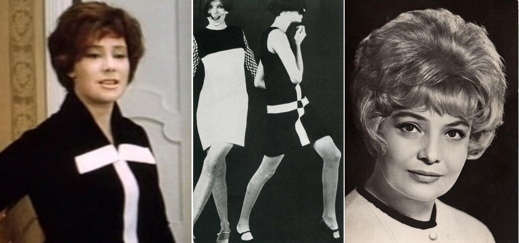 Кадр из фильма «Анна Каренина» (1967). Платье Анны напоминает творения кутюрье 1960-х, а причёска - модные начёсы для коротких волос. Источник - https://www.pinterest.ru/