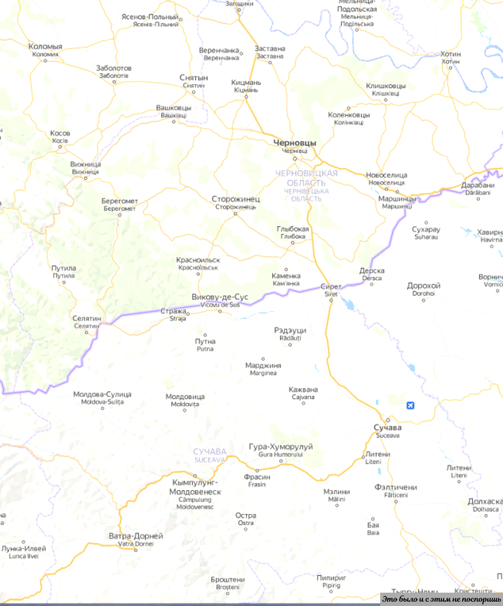 Историческая Буковина на современной карте мира. Источник изображения – карты Яндекс 