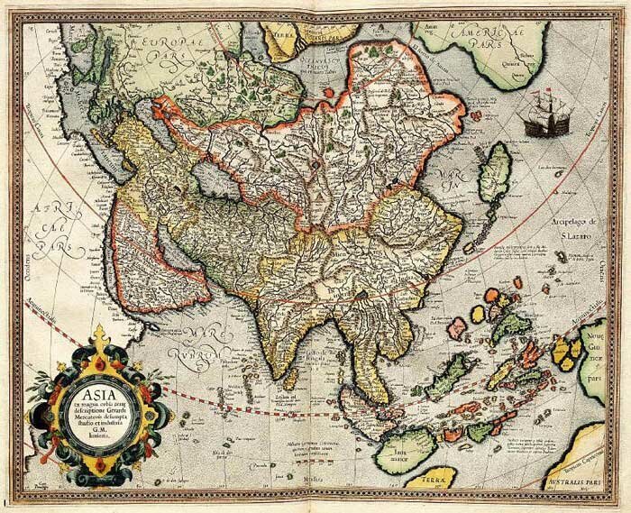 Тартария на карте Азии Герхарда Меркатора, 1575 год. Обратите внимание на юго-западный выступ (над Кавказом и Черным морем). Это явно не разделение Европа-Азия, как нас пытаются уверить.