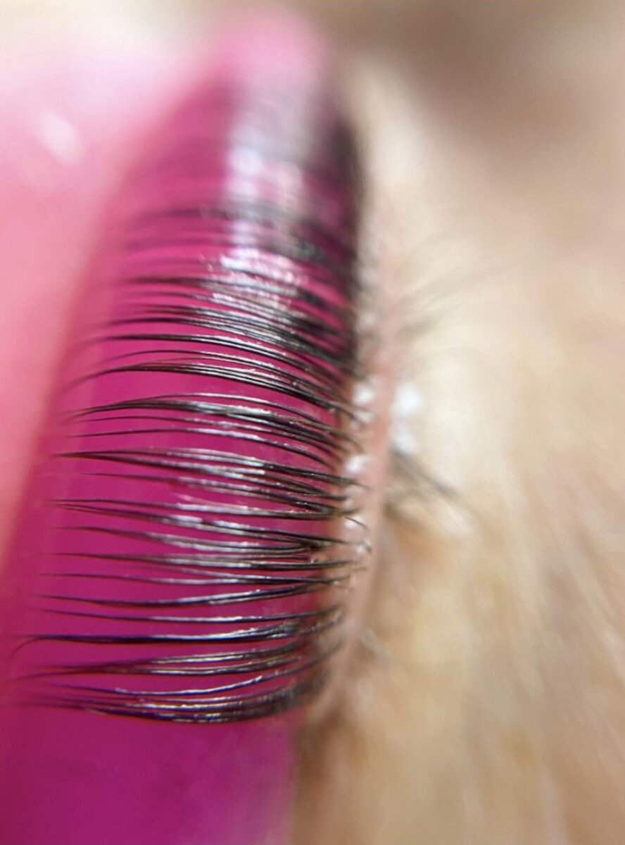 Реснички в процессе ламинирования на силиконовом валике