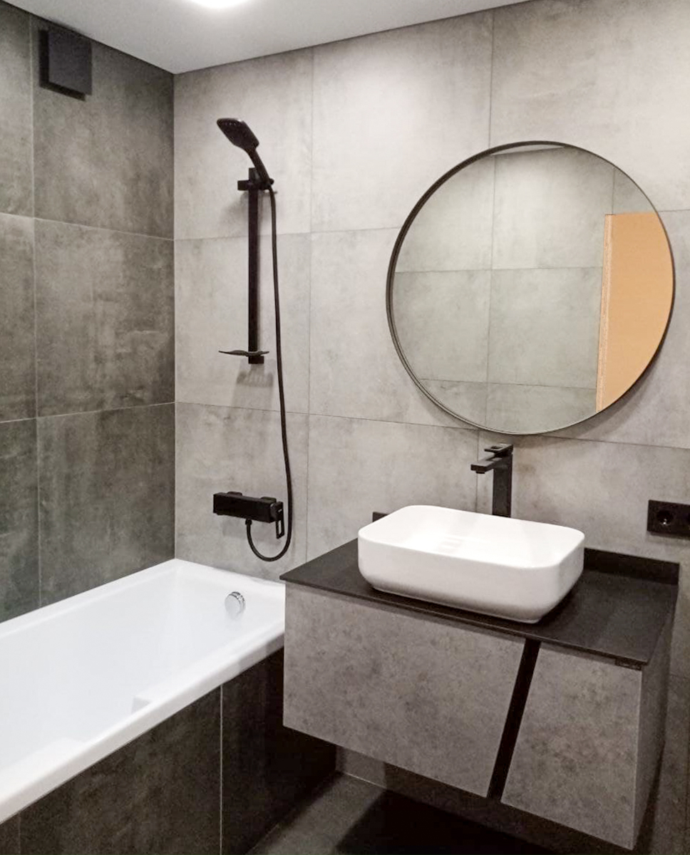 Подборка интерьеров покупателей магазинов КераМир с коллекцией керамогранита Beton от Grasaro