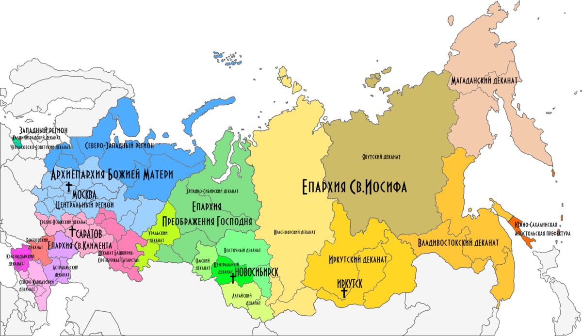 Территории епархий, разделённые на деканаты