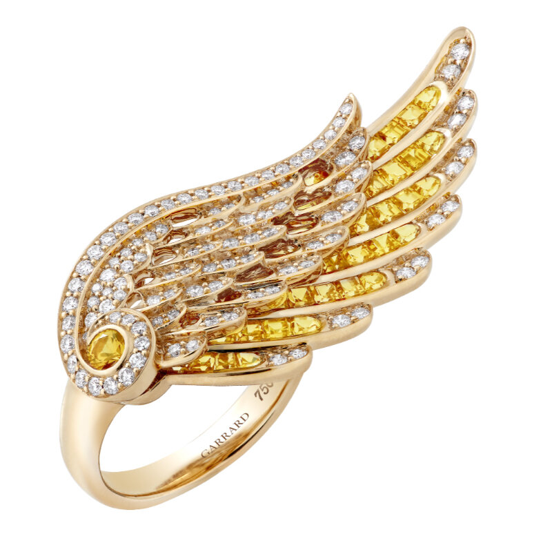 Кольцо Garrard Wings Embrace из розового золота с бриллиантами и желтыми сапфирами