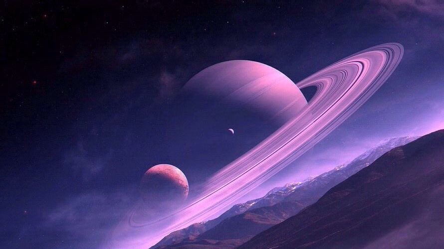 Космос. Изображена планета Сатурн.