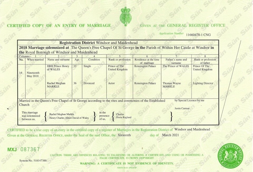 Свидетельство о браке (фото из открытых источников)