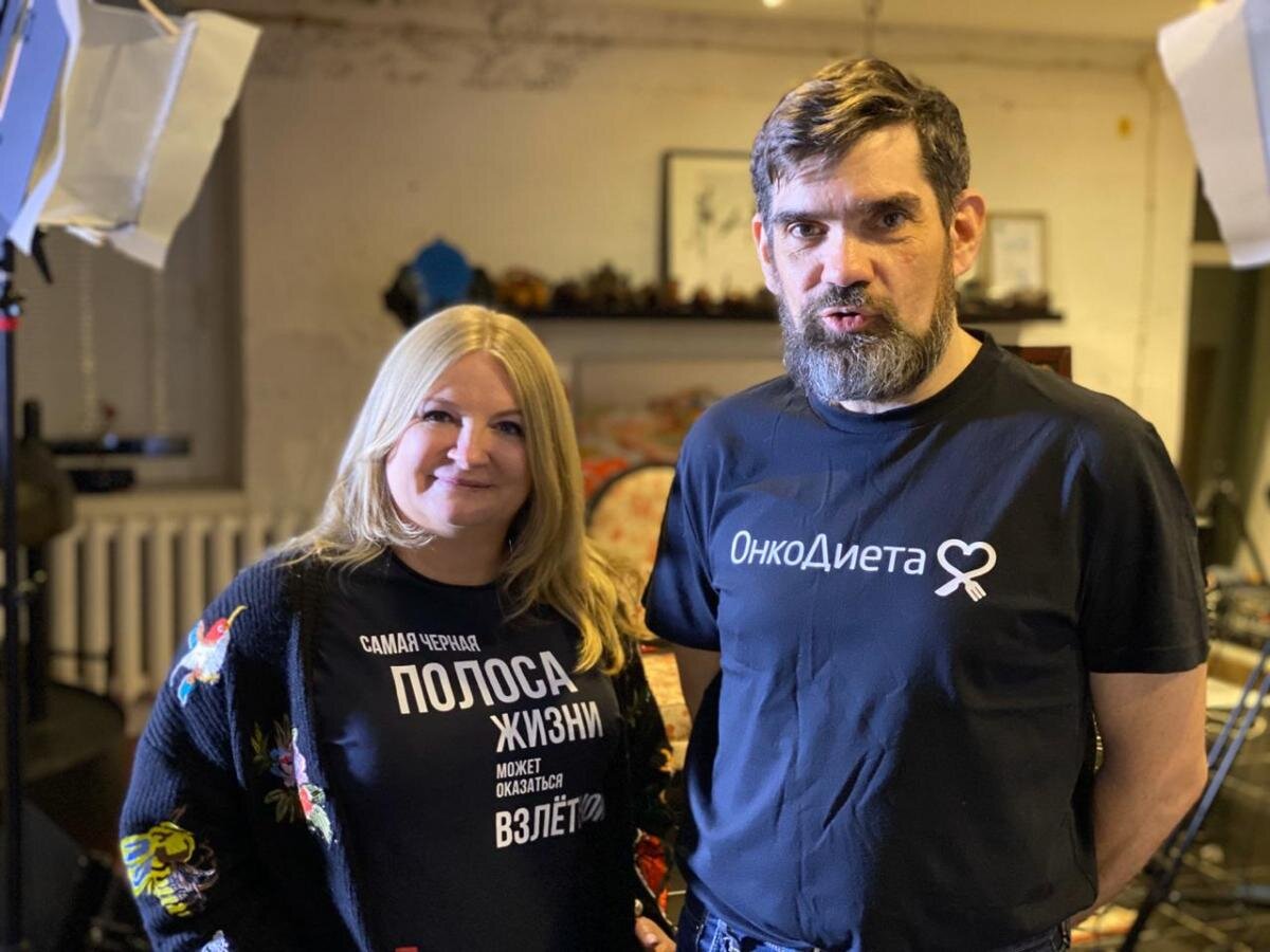 Николай Полудо с Ольгой Ушаковой на съемках передачи Польза Еды для канала ОНКОТВ
