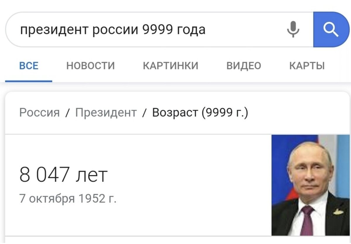 Возраст Путина в 9999