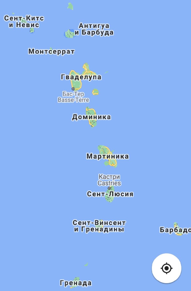 Карибские острова, карта Google
