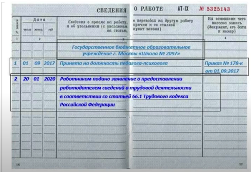 Как выглядит электронная трудовая книжка образец с 2022 года