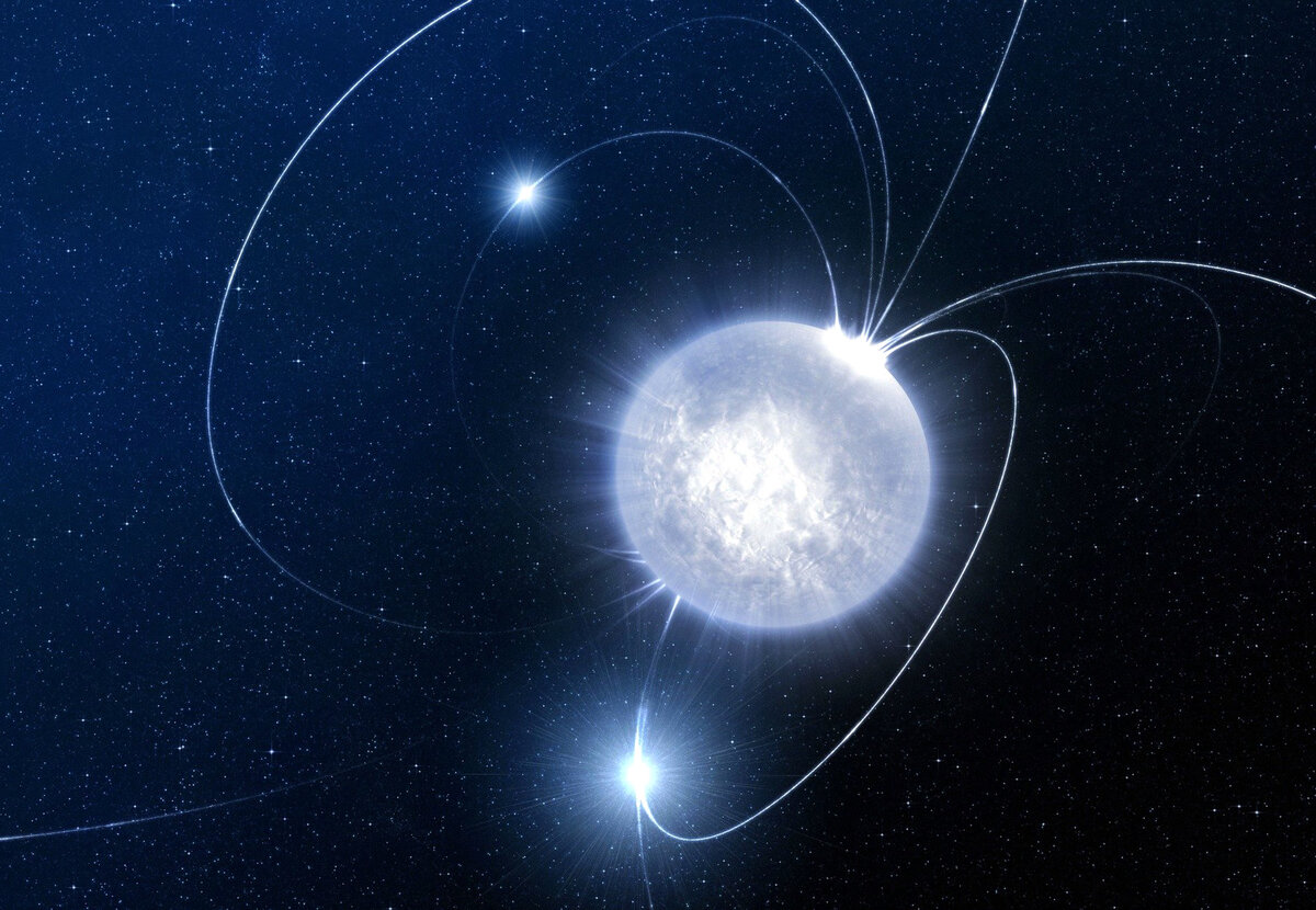 Впечатление художника о нейтронной звезде и ее магнитосфере. Фото: ESO/L.Calçada