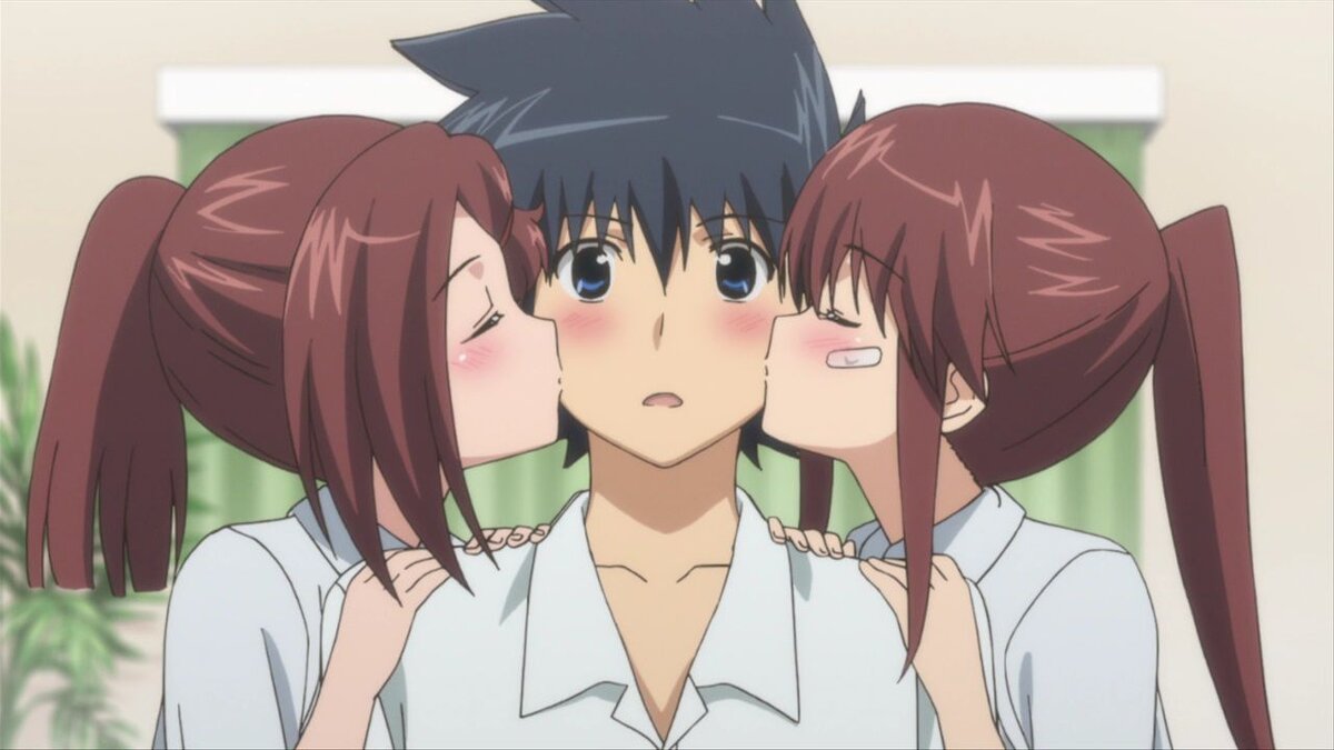 кадр из аниме Поцелуй сестер.