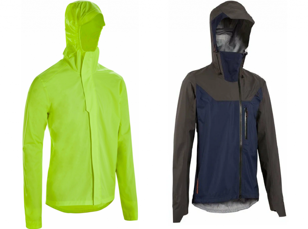 

Слева направо: дождевик для велопоездок по городу - 2500 руб., куртка для горного велоспорта водонепроницаемая All Mountain - 8000 рублей. Фото: ЯндексМаркет