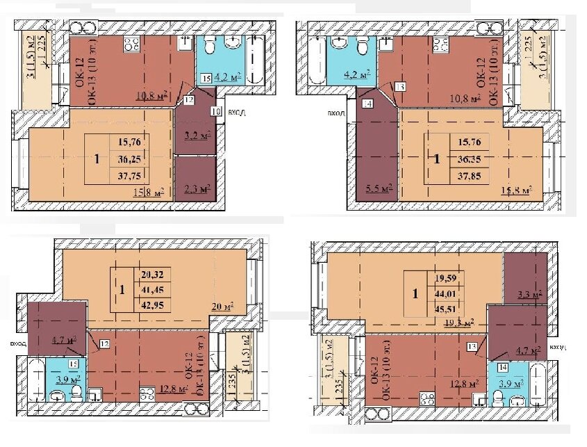 Планировки 1-комнатных квартир 