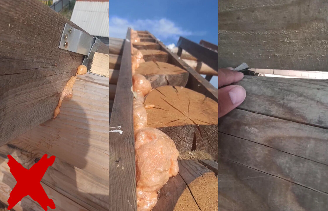 Пена не дает кровле сесть во время усадки всего дома, появляются щели