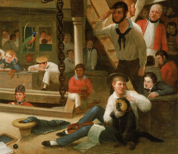 Моряки проводят досуг на нижней палубе корабля. Картина ок. 1836 года. Художник: Augustus Earle