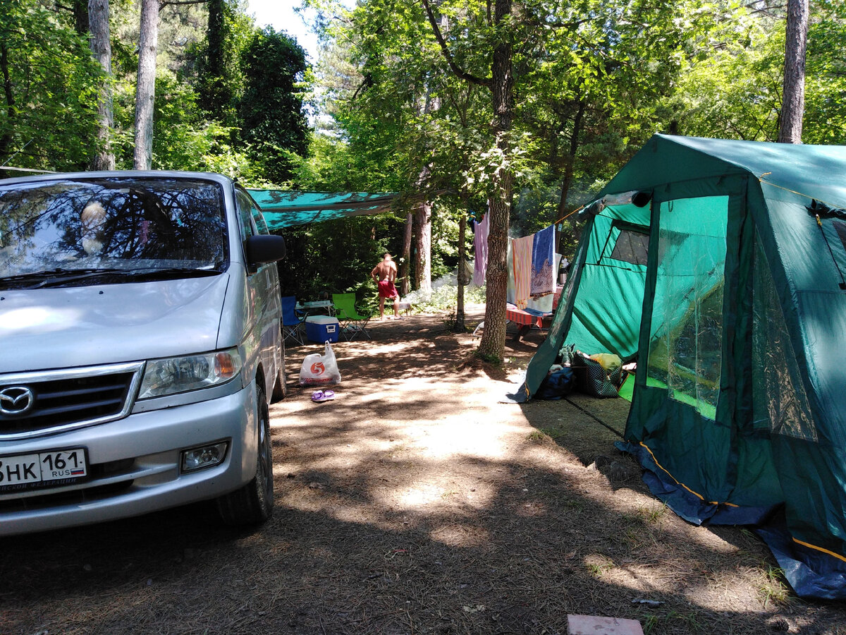 Автокемпинг "Енот". Поляна под палатку, которая нам досталась. Фото автора.