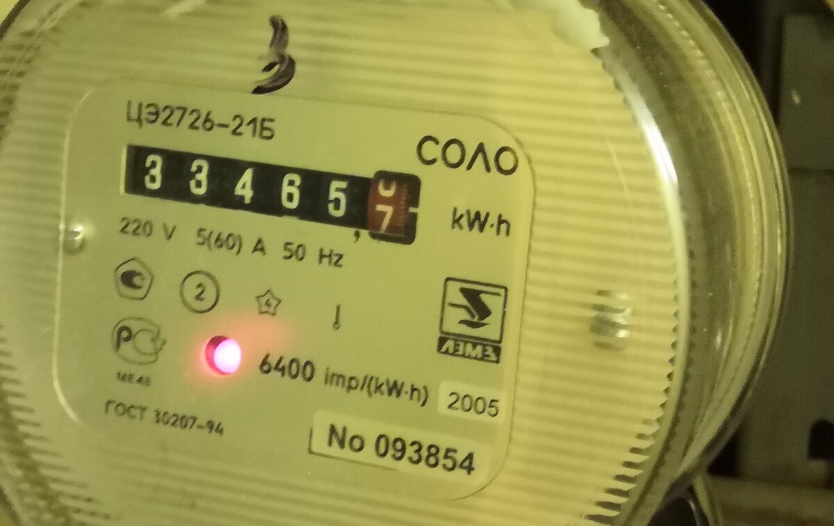 Постоянная счетчика на фото 6400 imp/kW*h