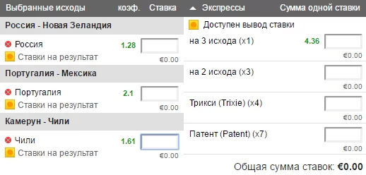 Букмекер предлагает готовые варианты сложных ставок