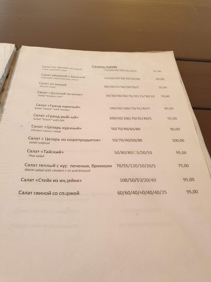 Все меню на русском (цены в грн)
