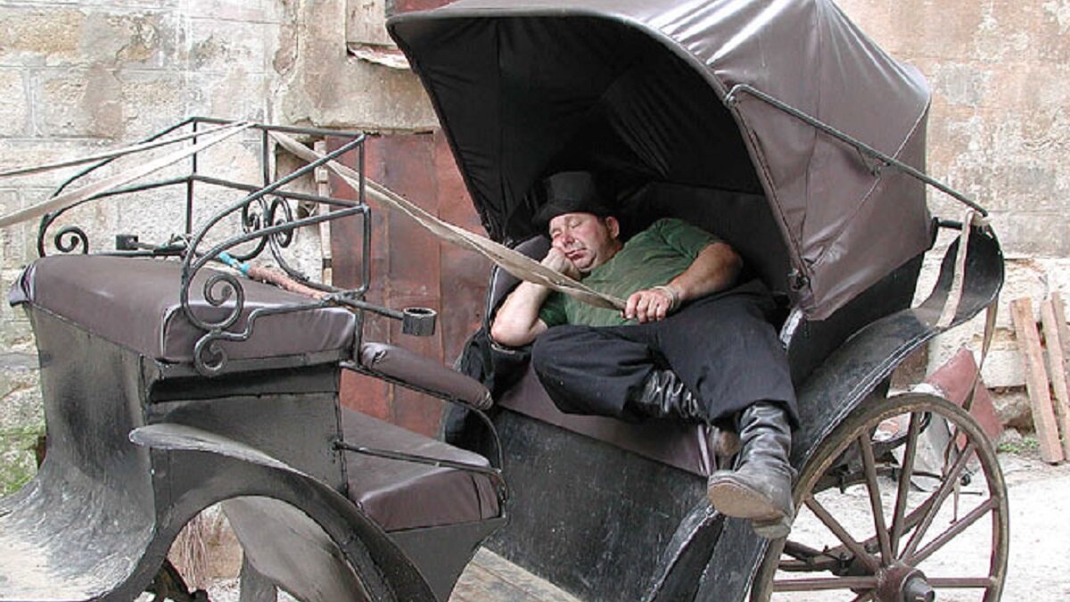 Когда Кучер спит, тяжесть Кареты склоняет Лошадь к бездействию.