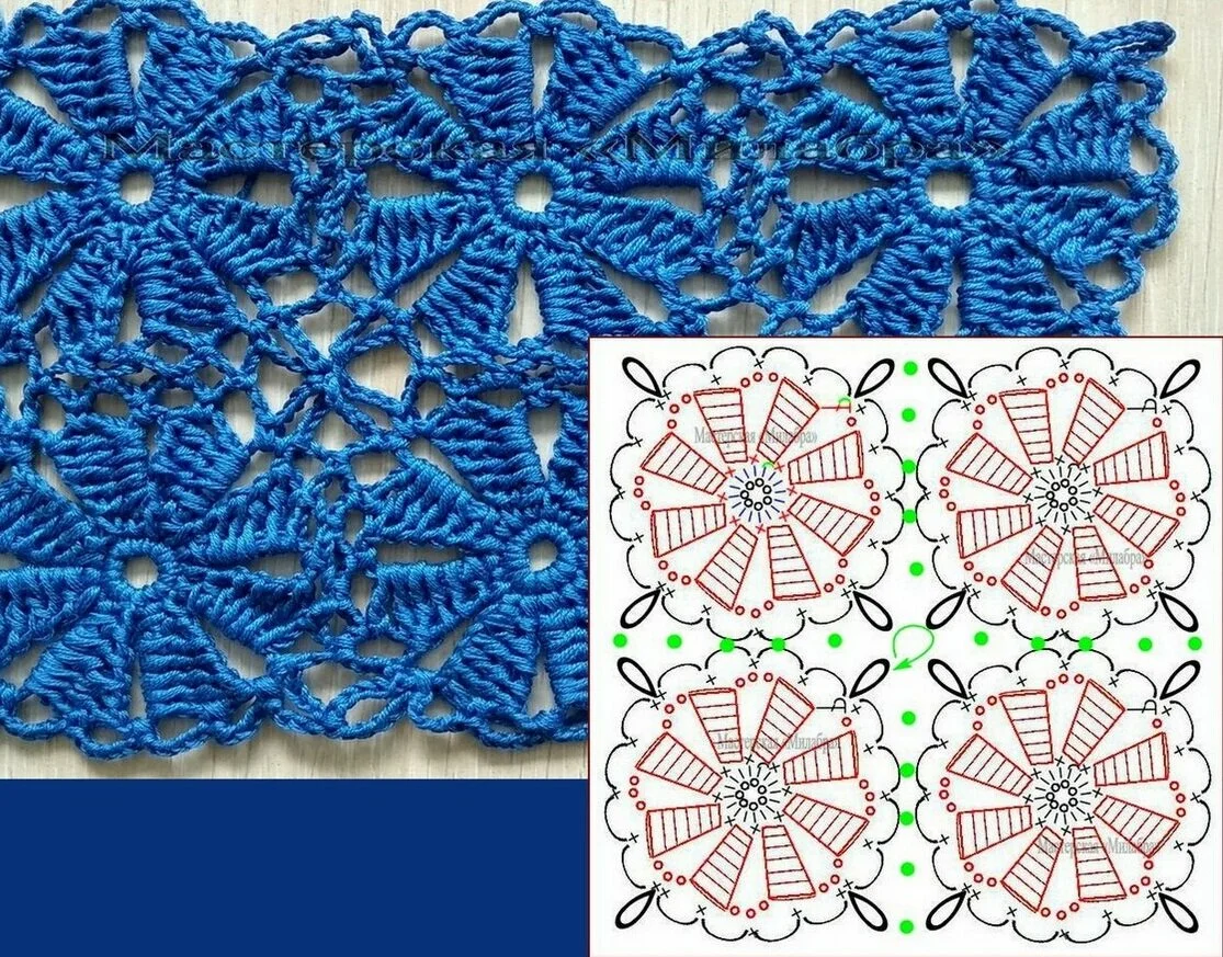 Квадратные мотивы крючком со схемами и фото
