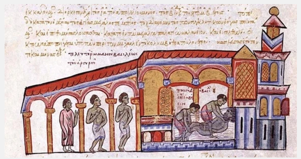 Убийство Императора Романа III в бане. Рисунок из “Codex Skylitzes”, Сицилия XII век. Сейчас книга находится в Мадриде в Национальной библиотеке