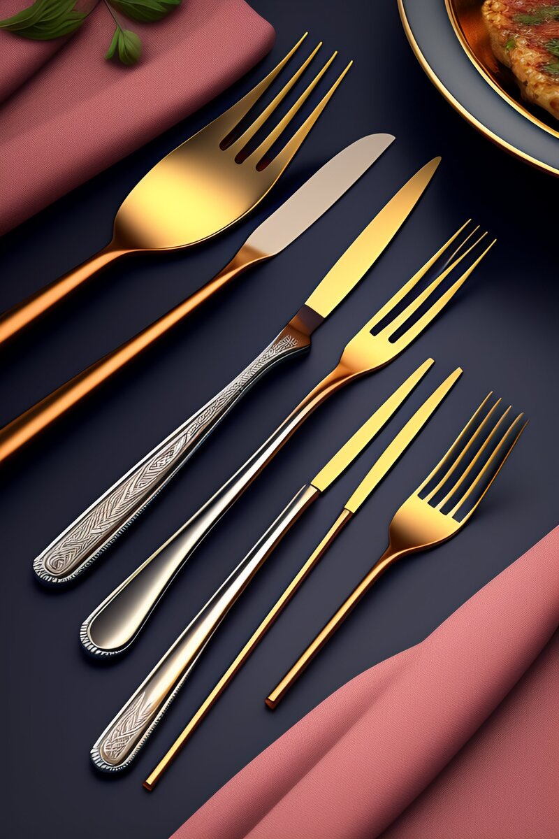 Lexica ai. Prompt: Realistic 3d render of ultra modern stainless steel cutlery with intricate tribal markings