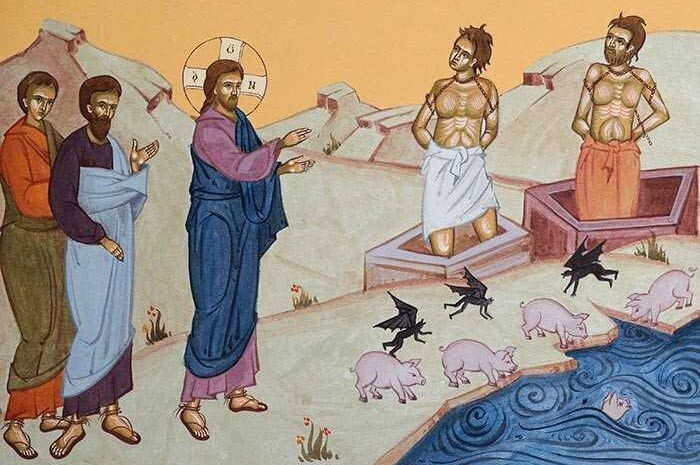 Исцеление Гадаринских бесноватых. Икона.Изображение взято в открытых источниках.