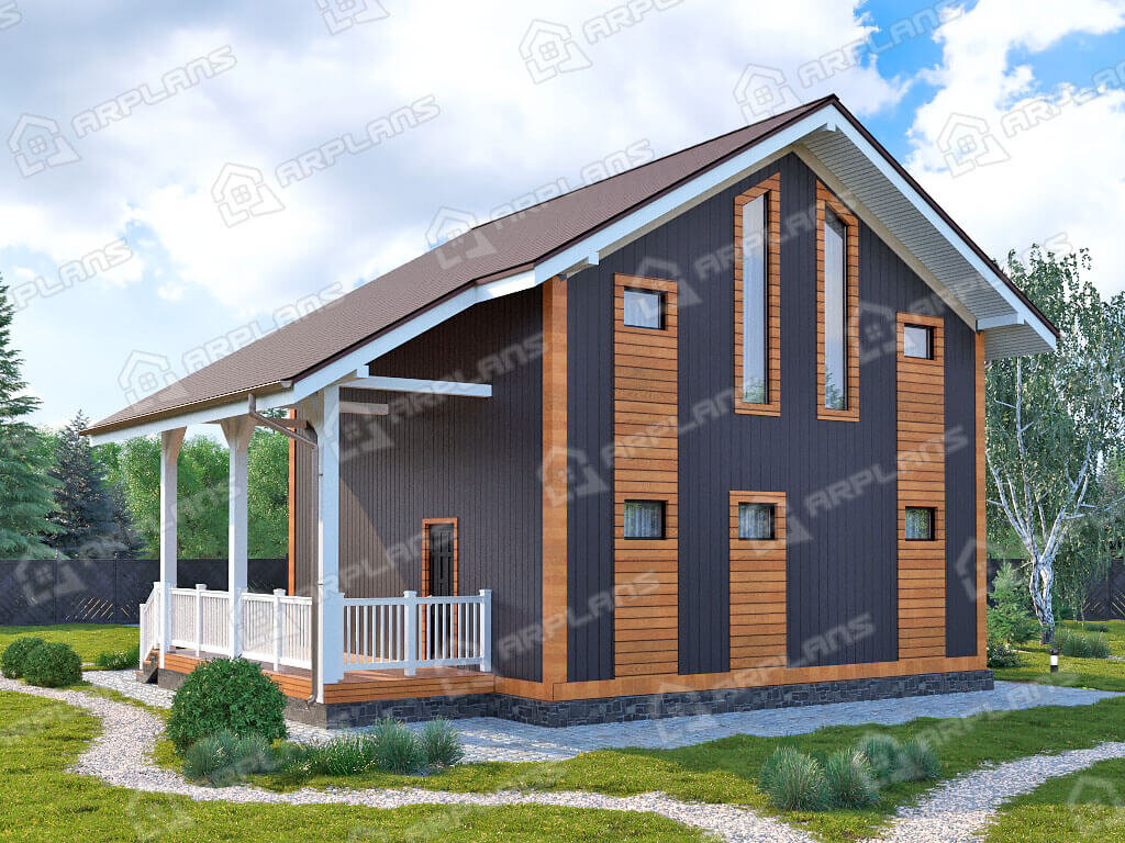 Фото 2 двухэтажного каркасного дома с мансардой, 2 спальнями и террасой. Площадь 130 кв м. Источник arplans.ru Проект И-014