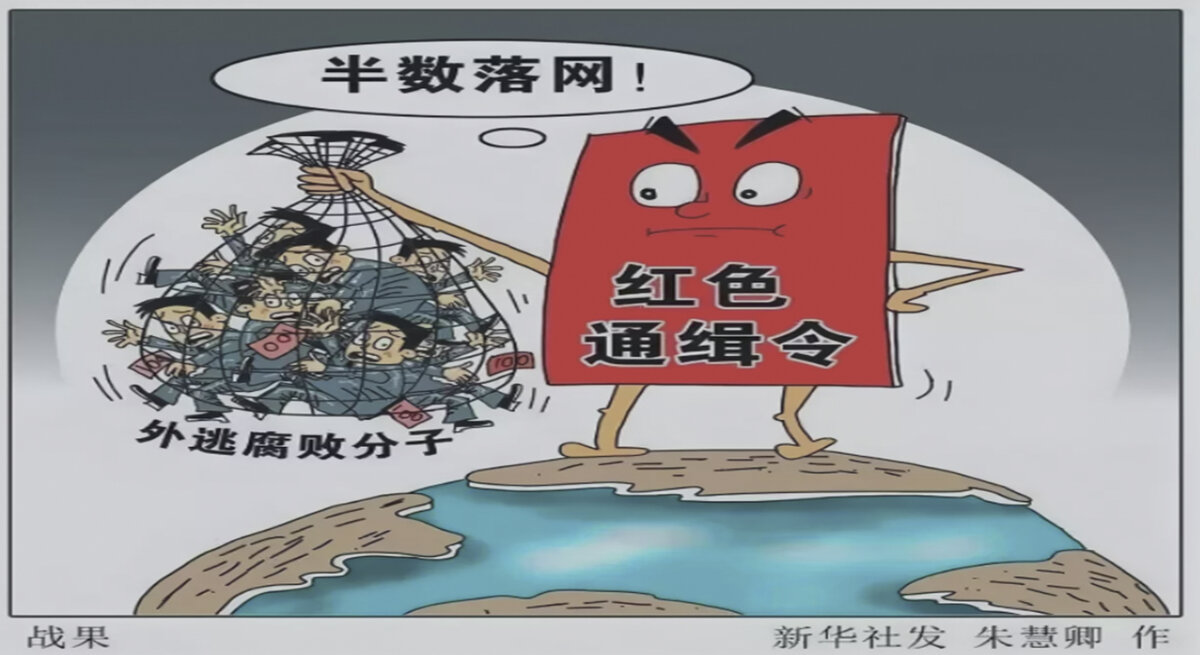 китайский плакат на которым сказано, что много чиновников уже поймано за рубежом