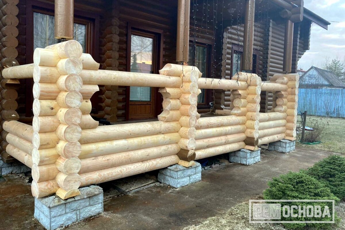 Замена оцилиндрованных бревен на открытой террасе в СНТ "Токсовское"