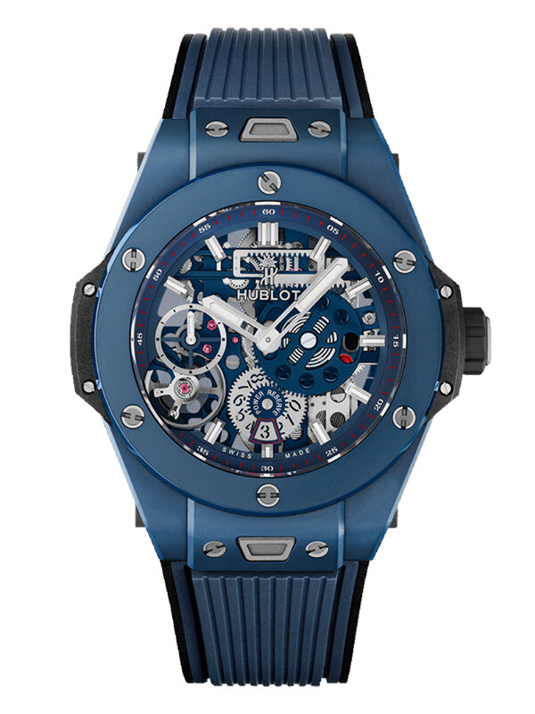 Часы Hublot Big Bang MECA-10 Ceramic Blue в 45 мм корпусе из синей керамики с синим скелетонизированным циферблатом с индикатором запаса хода