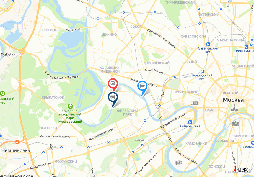 © yandex.ru/map-constructor (Примерное месторасположение будущих мостов в районе Филевский Парк)
