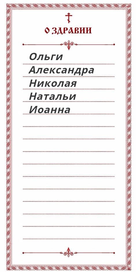 Как правильно писать записки о здравии в церкви образец имена