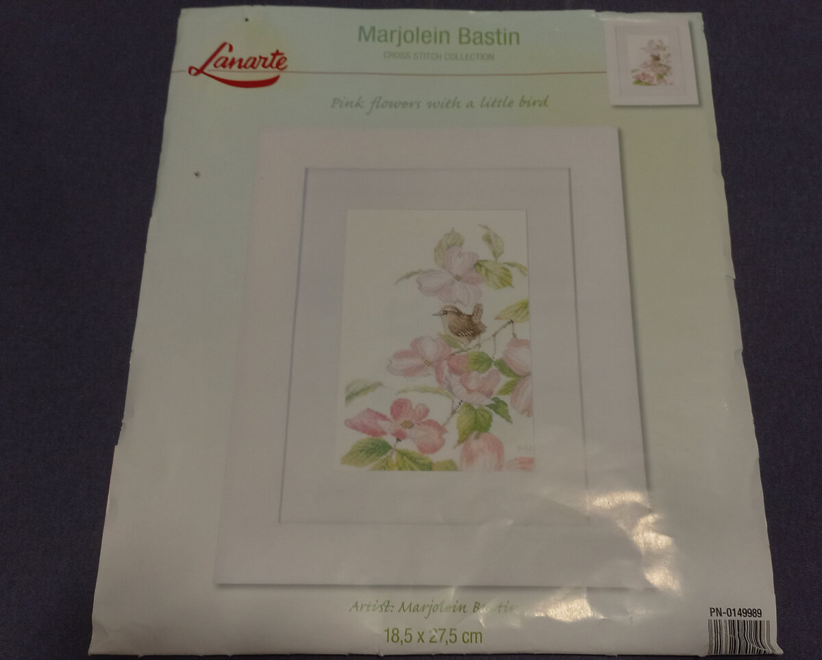 Pink flowers with a little bird ( Lanarte) Фото автора 