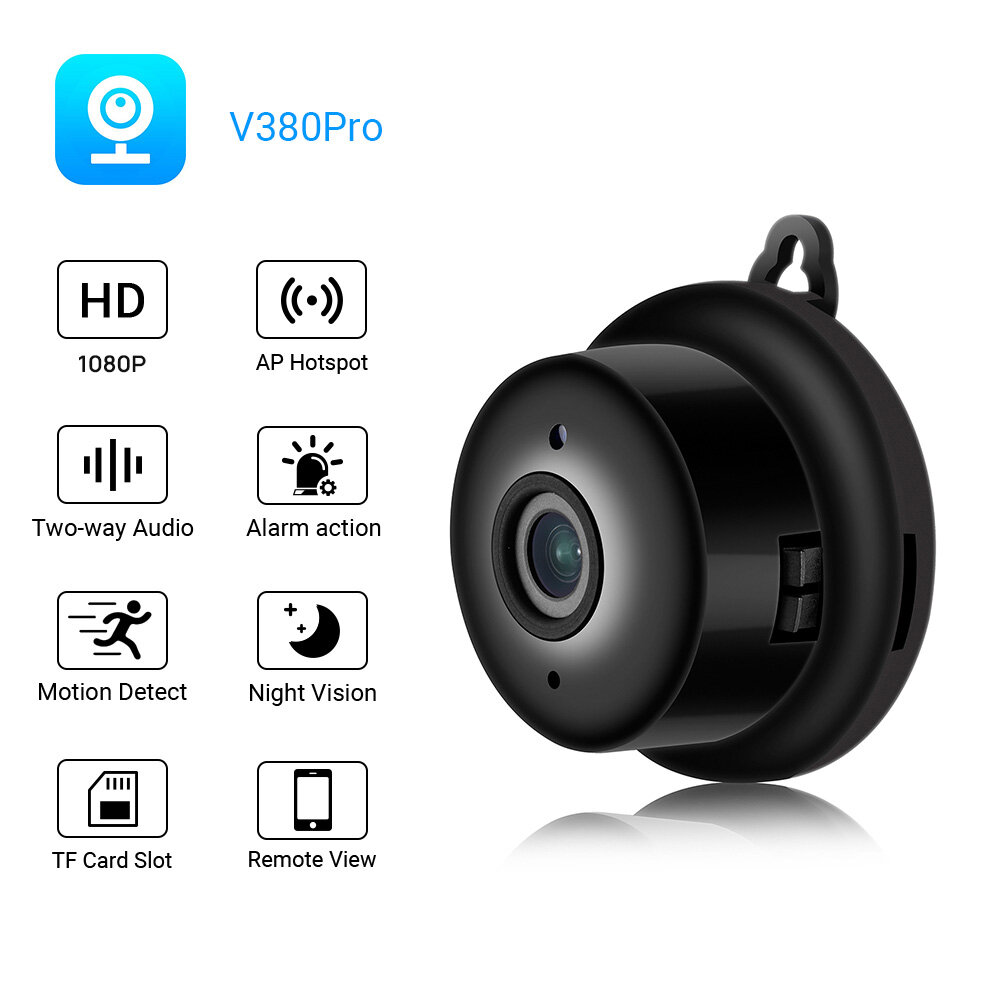 2. Мини Wi-Fi IP-камера Escam V380, HD 1080P, - ESCAM Wi-Fi Camera имеет дизайн, который позволяет устанавливать ее как на стену, так и на потолок. Она имеет функцию ночного видения и двустороннюю связь, а также функцию оповещения по электронной почте.