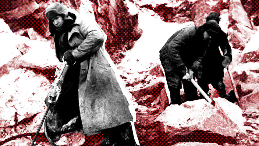 Работы на каменном карьере (Музей гимназии № 96. г. Челябинска). Книга памяти немцев-трудармейцев ИТЛ Бакалстрой-Челябметаллургстрой. 1942-1946
