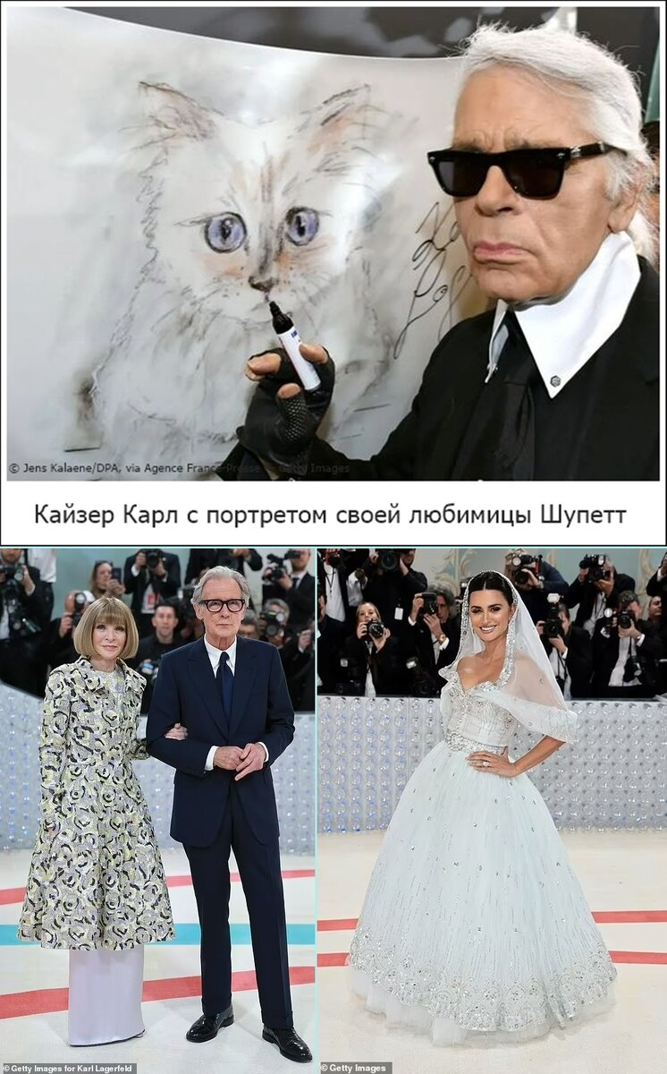 На Met Gala 2023 Анна Винтур пришла с британским актёром Биллом Найи в платье от Chanel. Пенелопа Крус невероятно хороша в платье этого легендарного модного дома, которым долгое время руководил герр Лагерфельд