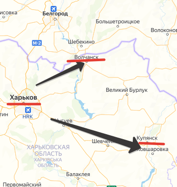 Направления немецкого наступления в начале лета 1942 г. Создано на основе Яндекс-Карт