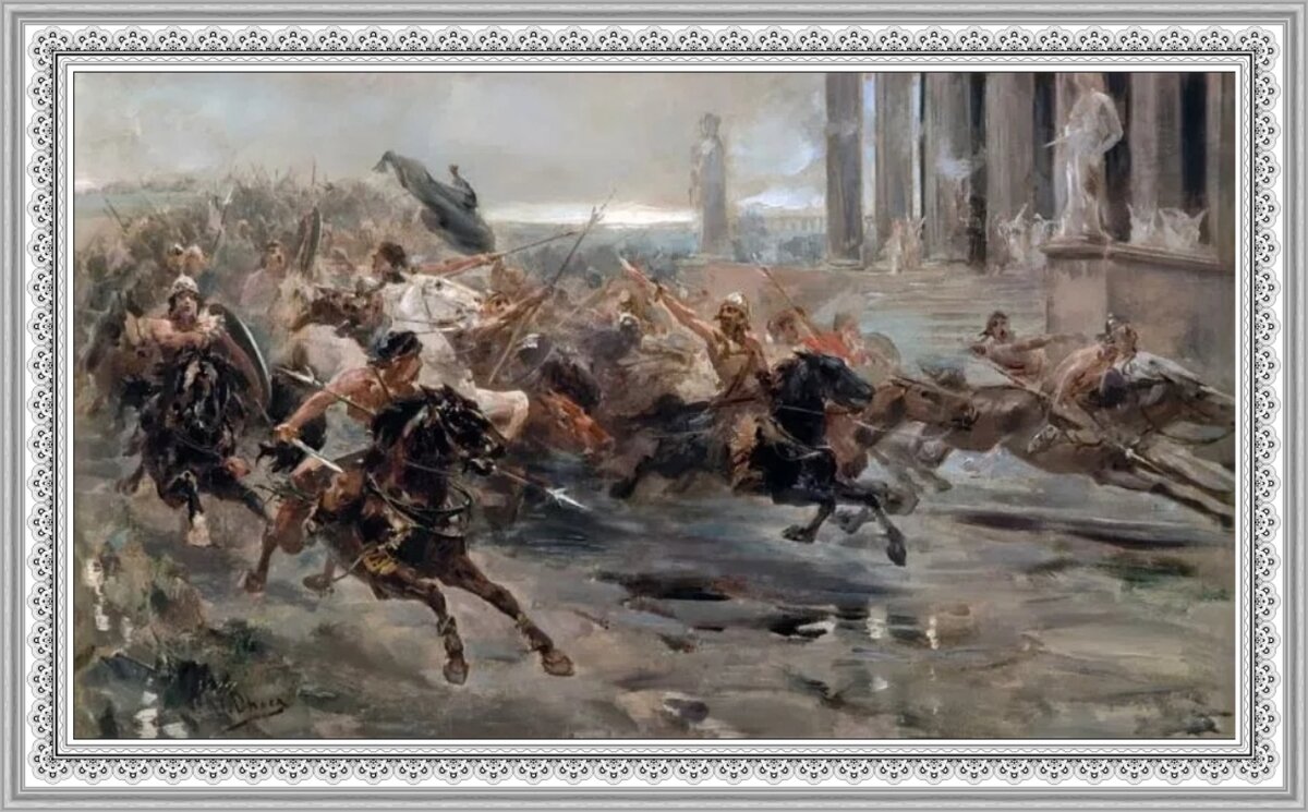 Картина "Нашествие варваров". Эскиз чешского художника Ульпиана 1887г.