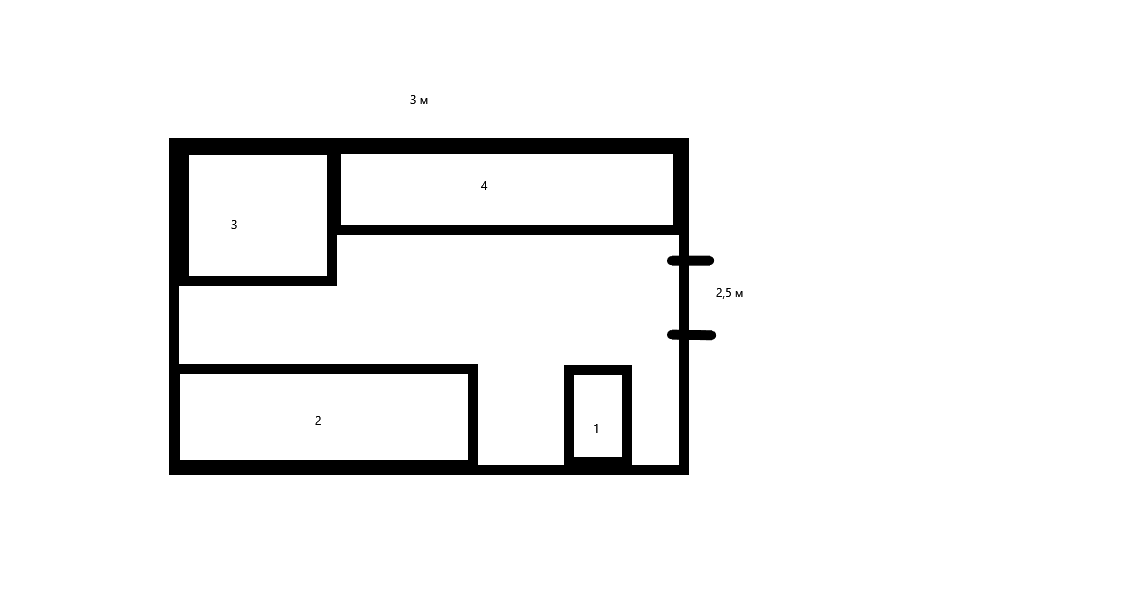 1 унитаз, 2 ванная, 3 душевая кабина, 4 тумба с раковиной, раковина около душевой, около двери, под столешницей тумбы стоит стиральная машина