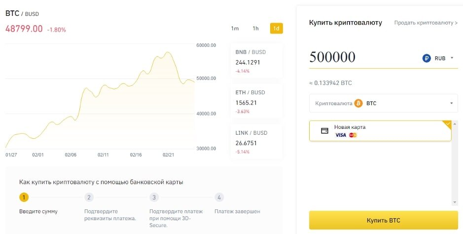 Кнопка "купить" на бирже Binance