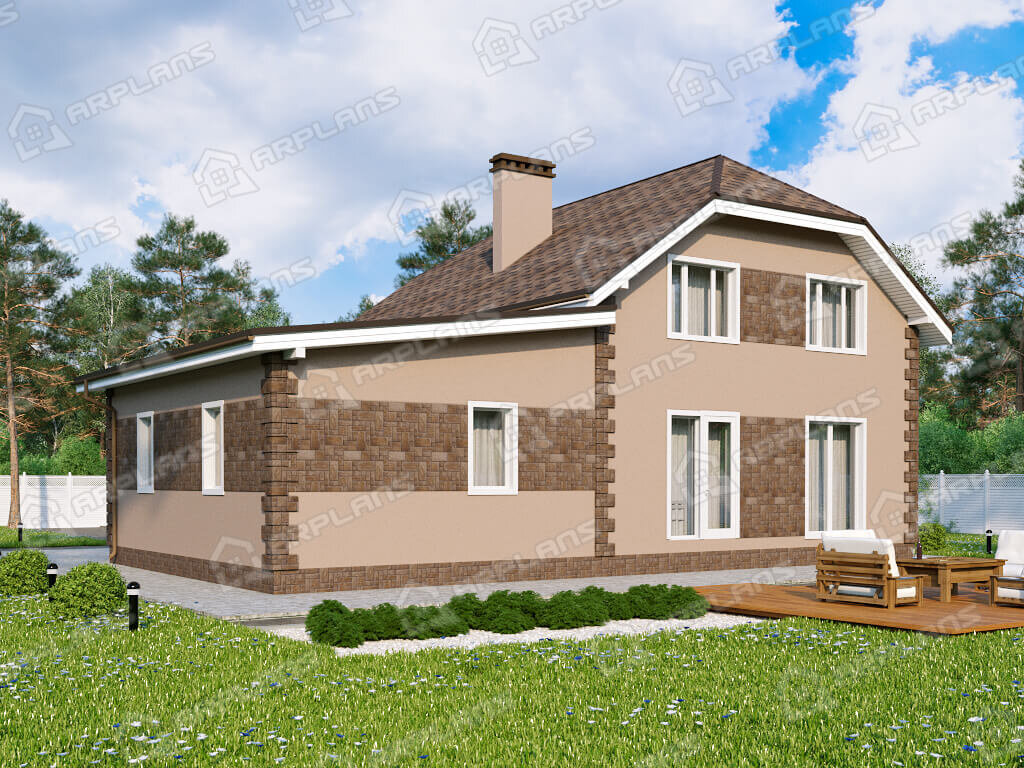 Фото 2 двухэтажного дома из блоков с мансардой, 3 спальнями, гостевой, газовой котельной и гаражом. Общая площадь 223 кв м. Источник arplans.ru Проект К-339