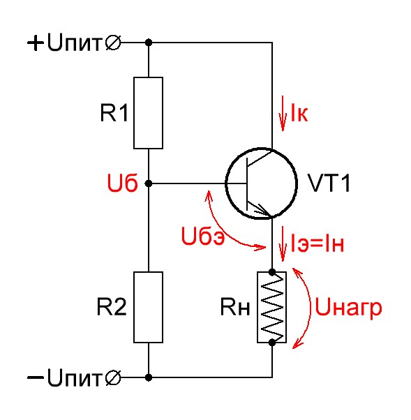 Рис. 1. Эмиттерный повторитель в качестве «стабилизатора напряжения».