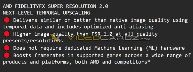Возможности AMD FSR 2.0, источник: VideoCardz/AMD