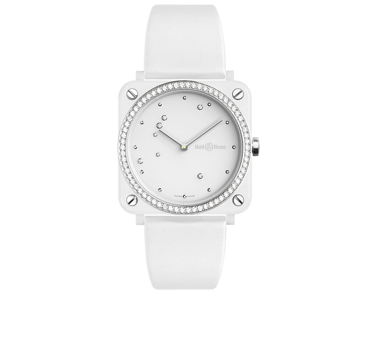Часы Bell & Ross BR S White Diamond Eagle Diamonds в корпусе из  с инкрустацией бриллиантами на сатиновом ремешке