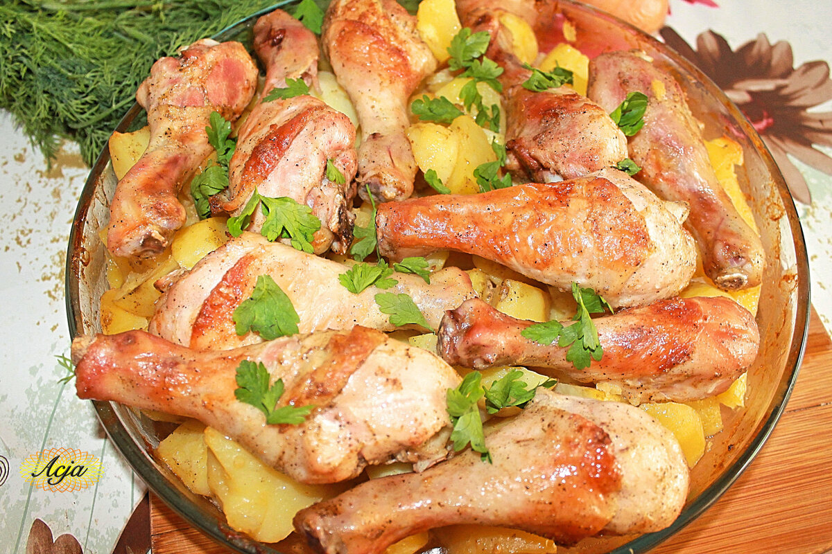 Рецепт приготовления куриных ножек с картошкой в духовке рецепт с фото