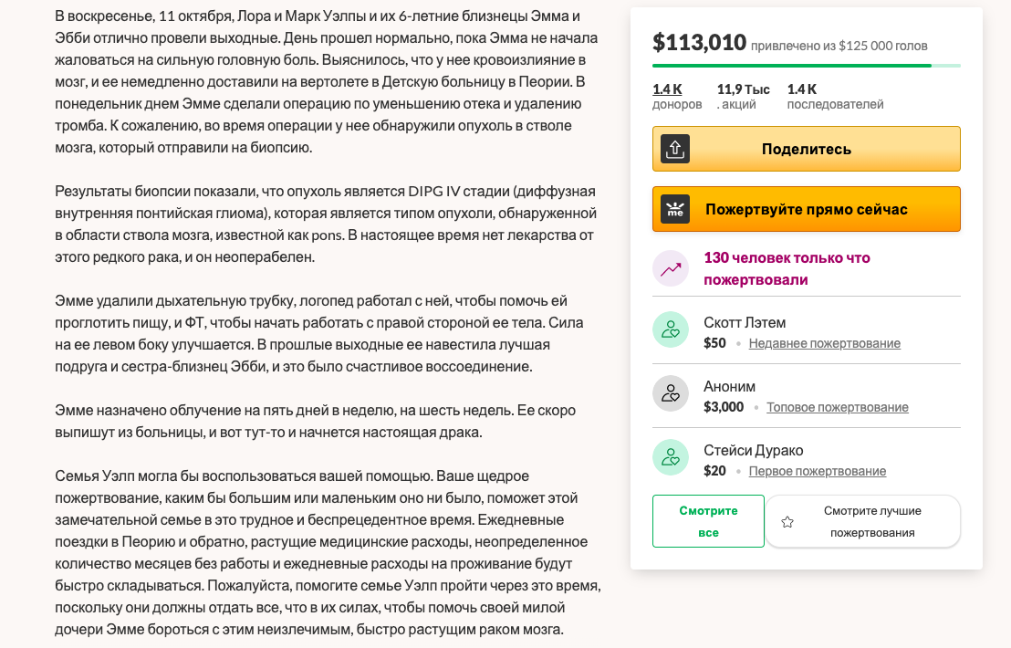 скрины с сайта https://www.gofundme.com/