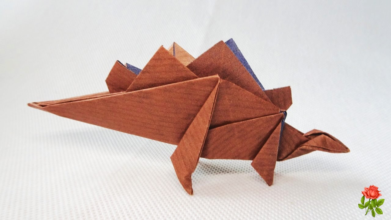 Подвижная модель динозавра оригами. оригами для детей. шаг за шагом